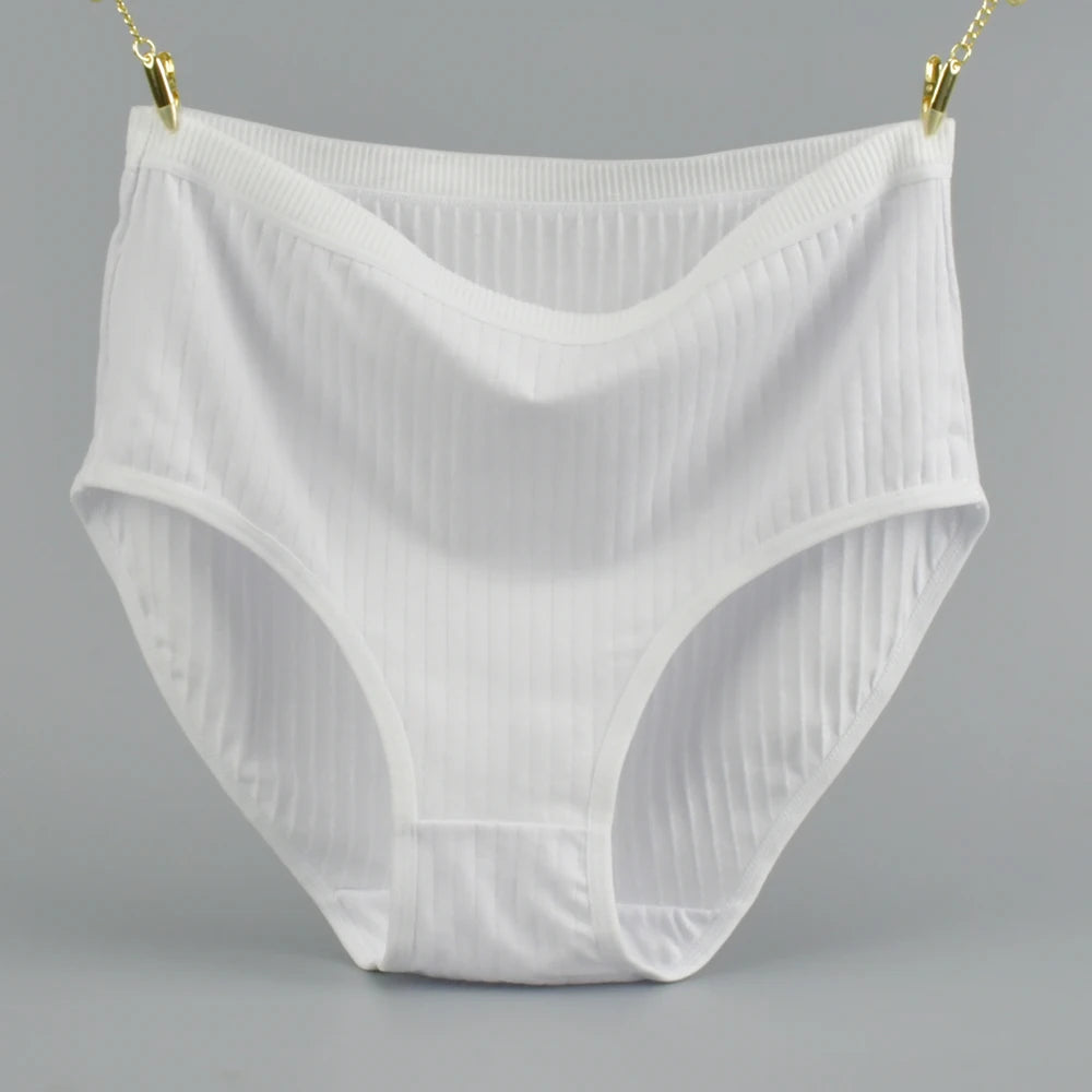 1pc Women's Cotton High Waist Panties – Vertical Stripe Plus Size Underwear Breathable Solid Lingerie Shorts Simple Lady Briefs.