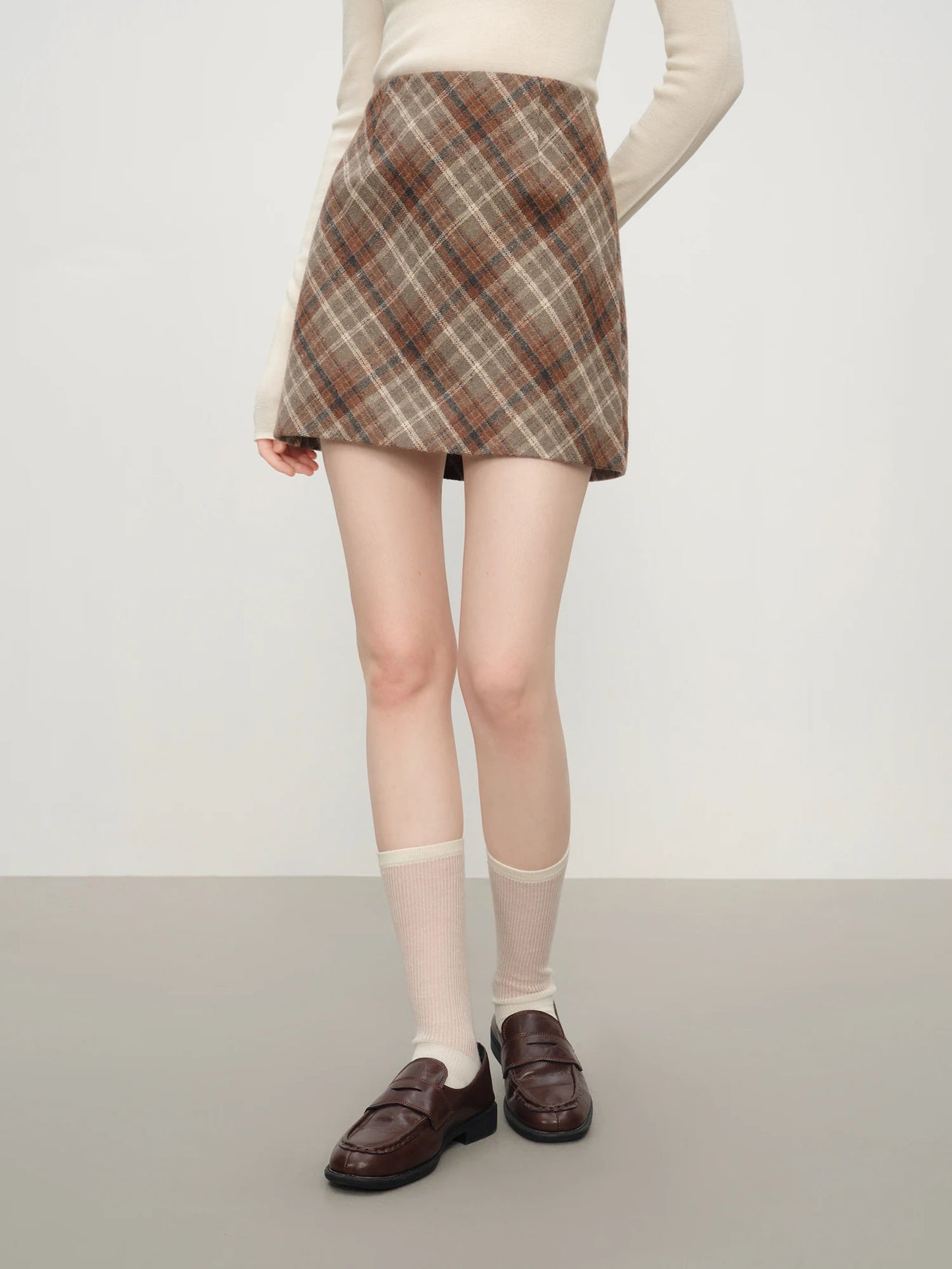 FSLE Autumn Party Skirt High Waist Retro Plaid Knit WoolShort Skirt For Women 2025 Fall Winter New Arrival Y2K Mini A-line Skirt.