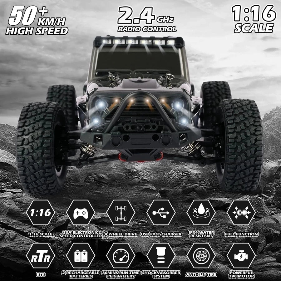 4WD 1:16 80KM/H Super Brushless 50KM/H Brushed RC Car 4x4 Off Road Remote Control High Speed Drift Racing Truck Toy Kids Adults.