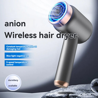 Wireless charging hair dryer for household use, high-speed negative ion hair dryer, high-power bladeless hair care, quick drying.