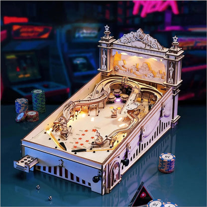 Robotime 3D Pinball Machine Puzzle Amusing Table Game Mechanical Wooden Model Building Kits for Adult 14+ Teens.