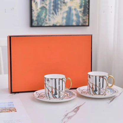 Red, Blue, Gray Tiger Series  Animal Images Bone Porcelain Coffee Cup Plate European Afternoon Tea Cup and Saucer Set Gift Box