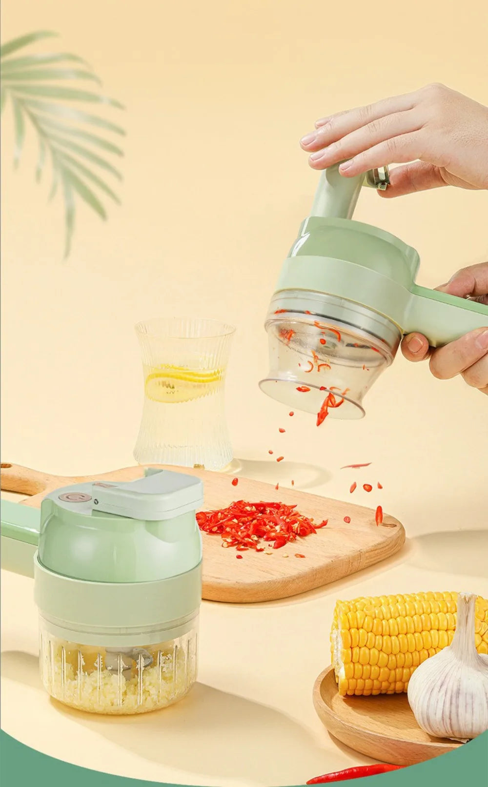 Electric Vegetable Cutter Set Handheld Wireless Garlic Masher Food Chopper Meat Grinder Machine Peel Slice Kitchen Accessories.