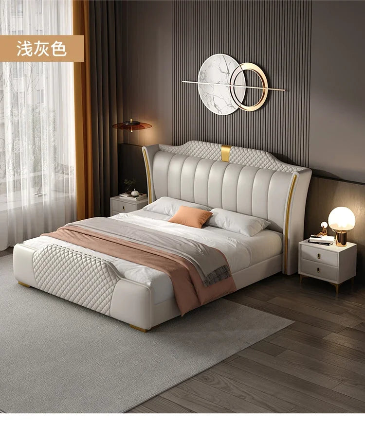 Luxuriöses Doppelbett mit Rahmen, 200 x 200 cm, King-Size-Bett, beleuchtet, 180 x 200, Queen-Size-Bett, luxuriöses, modernes, voll beleuchtetes 2-Personen-Schlafzimmer-Wohnmöbel