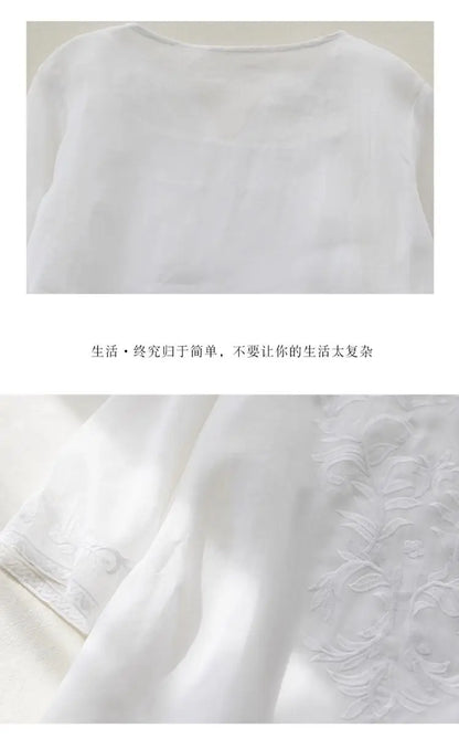 Ethnisches Vintage-Kurzarmkleid aus schwerer Stickerei aus Baumwolle und Leinen für Damen, lockeres langes Sommerkleid mit V-Ausschnitt und elegantem Stil.