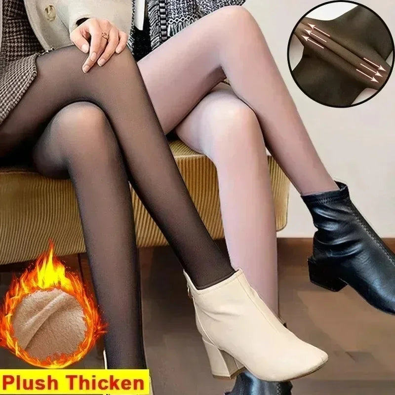 New Women‘s Thermal Leggings Winter Warm Sexy Elastic Translucent Pantyhose Female Fleece Thermal High Waist Thicken Tight Pants