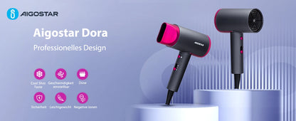 Aigostar Professional Hair Dryer, 2200W Hair Dryer, Negative Ion Technology, 2 Speed, 2 Heat and Cold Air Settings, Lightweight