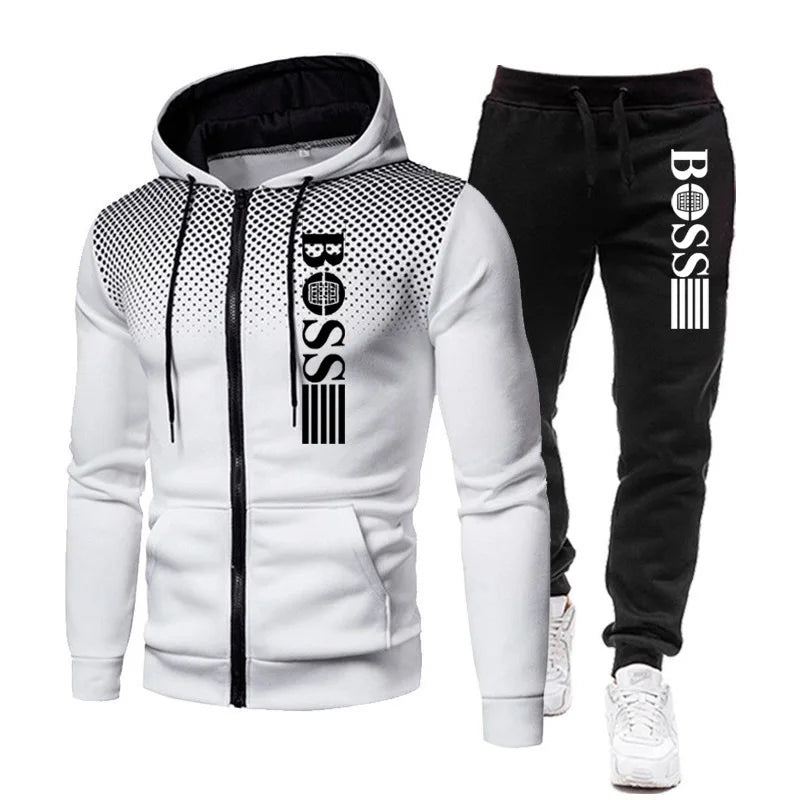 2025 New Men's zippered hoodie + Casual Pants Set for Autumn and Winter fashion Fitness and Warm sportswear Two-piece set.