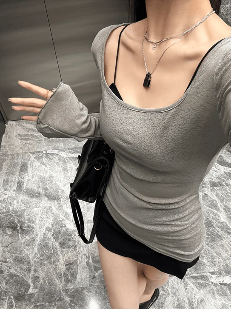 Mesh Sheer Irregular T Shirt For Women New Long Sleeve See-Through Korean Pullover Tops Sexy Autumn Girls Top Tee Shirt Casual.
