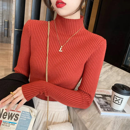 Winter Langarm Mock Neck Gestrickte Frauen Pullover Pullover Schlank Stricken Pullover Frauen Tops Blusas Mujer De Moda 2024 Blusa J995
