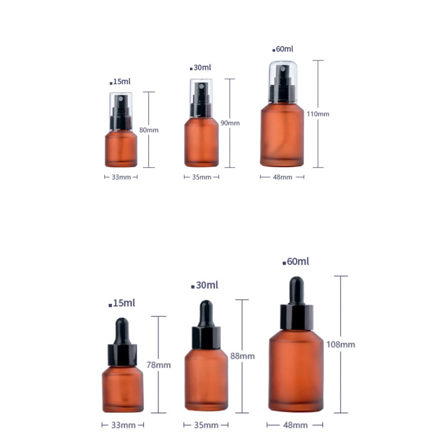 15/30/60ML Amber Clear Glass Spray Bottle Refillable Perfume Fine Mist Atomizer Dispenser Lotion Pump Liquid Dropper Bottles.