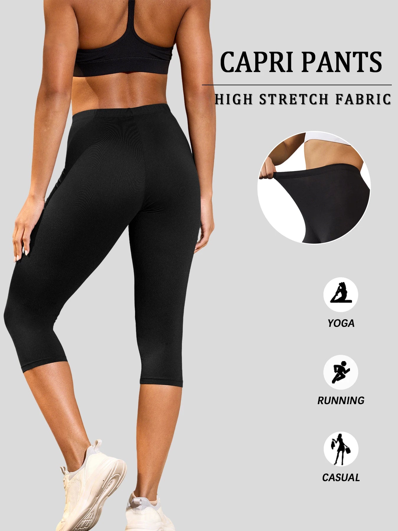 Women's Super Soft Capri Pants High Stretchy Breathable Pants No See Through Workout Running Yoga Athletic Pants Gym Leggings.