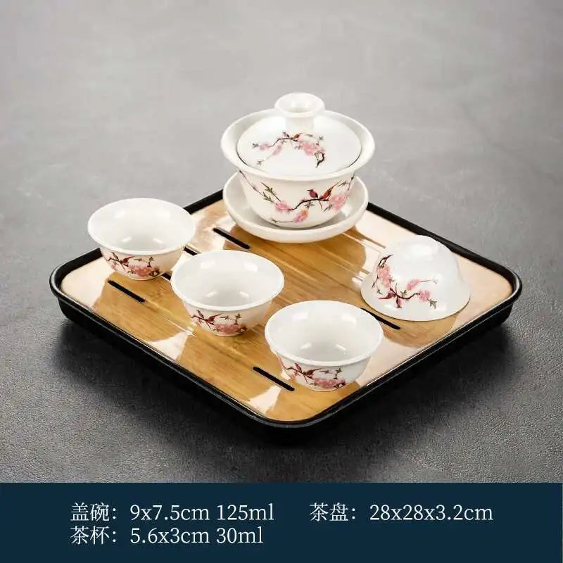1 gaiwan 4 cups 1 teaboad Ceramic kungfu tea set household  one cover bowl four cups living room kungfu office reception.