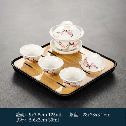 1 gaiwan 4 cups 1 teaboad Ceramic kungfu tea set household  one cover bowl four cups living room kungfu office reception.