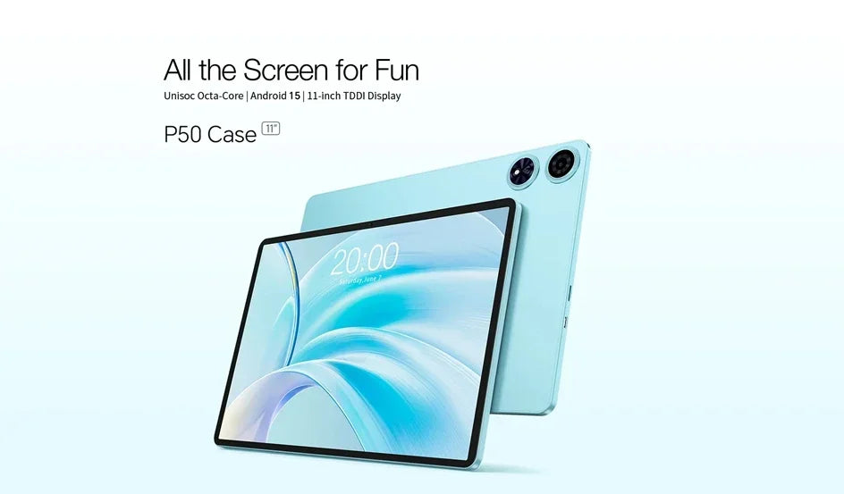 Teclast P50 Case Tablet 11-inch Display Android 15 1280x800 Unisoc T606 Octa-Core CPU 12GB RAM 128GB ROM 7000mAh Battery 8MP+5MP.