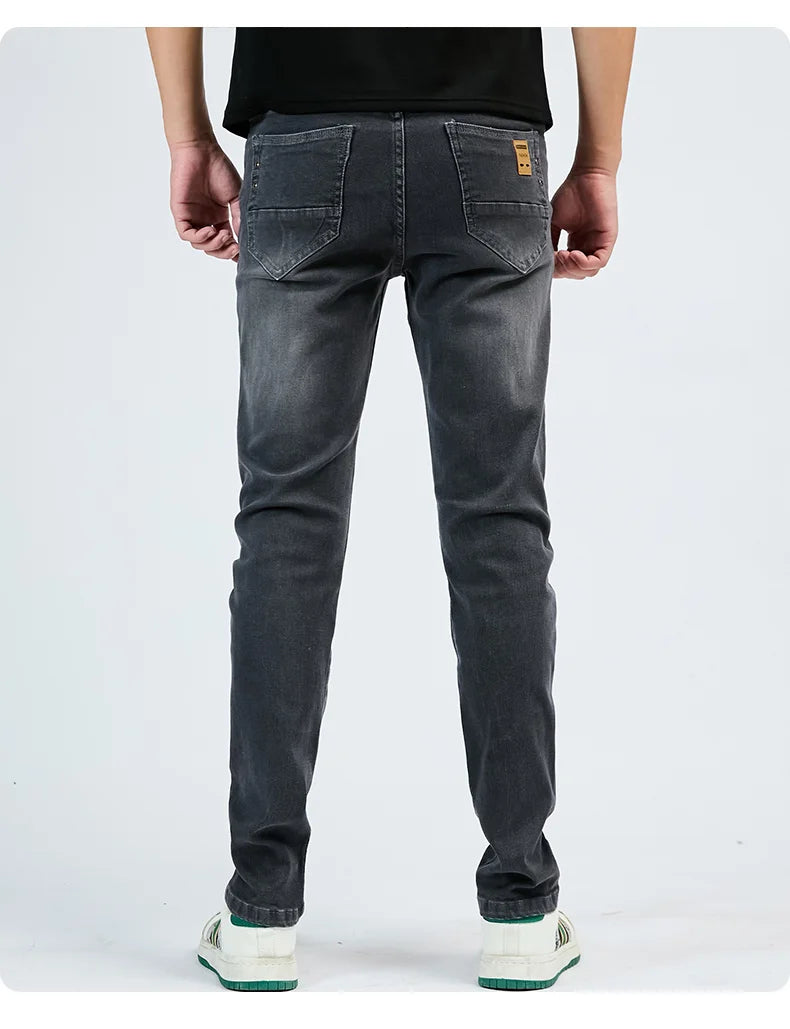 2025 Autumn Men's White Slim Fit Straight Jeans Casual Stretch Denim Pants Comfortable Fashion Streetwear Male Brand Clothing