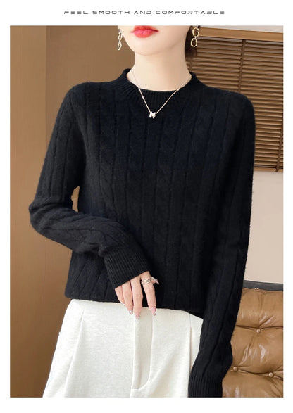 Frauen 100% Merino Wolle Verdickung Pullover Oansatz Gestrickte Twisted Pullover Herbst Winter Kaschmir Langarm Kleidung Basis Tops