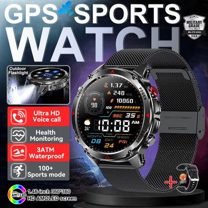 2025 New Outdoors Sports Military GPS Smart Watch 3ATM Waterproof Built-in Dual-Band GPS Compass Altimeter Swimming Smartwatches