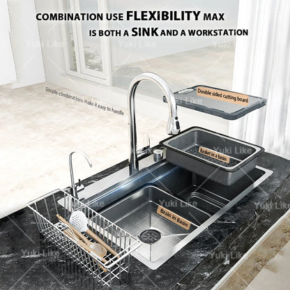 304 Stainless Steel Kitchen Sink Silver Large Single Slot  Multifunction Dishwashing Basin wash vegetables For Kitchen