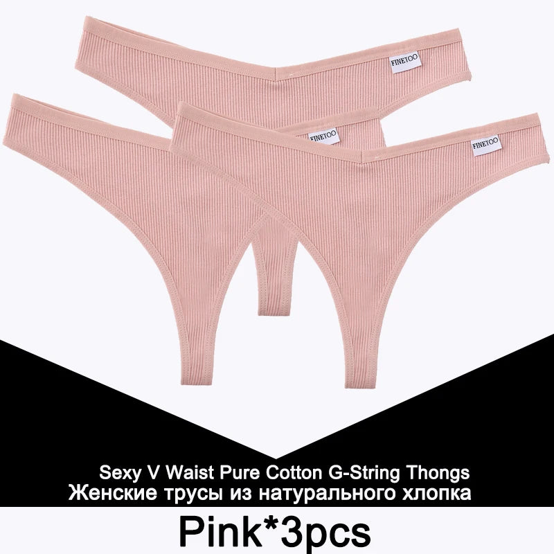 FINETOO 3PCS/Set G-string Panties Cotton Women's Underwear Sexy Panty Female Underpants Thong Solid Color Lingerie T-Back Design