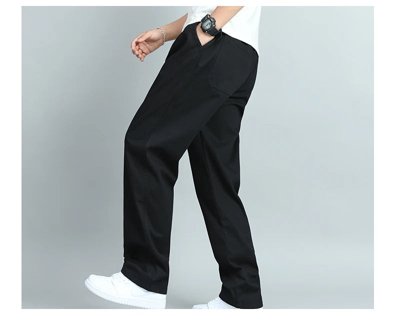 Big Size Mens Casual Pants Relaxed Fit Cotton Trousers Elastic Waist Drawstring Sweatpants Mens Jogger Pants Summer Spring.