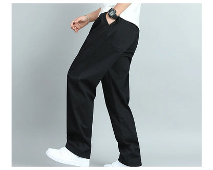 Big Size Men's Casual Cotton Trousers Loose Fit Straight Pants Multi Pocket Big Man Long Pants Mens Jogger Pants Summer Autumn.
