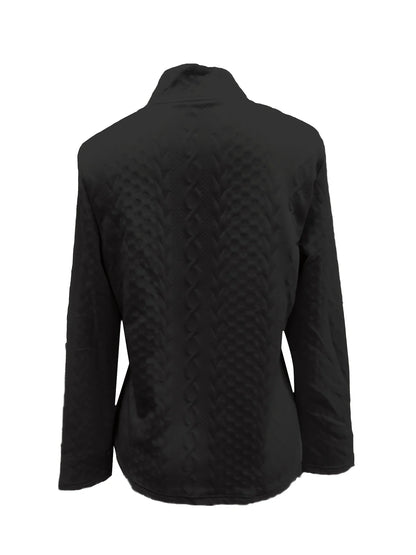 Herbst Winter Frauen Jacke Slim Fit Metall Knöpfe Stehkragen Lange Ärmel Jacquard Mantel Einfarbig OL Pendeln Mantel Für Arbeit.