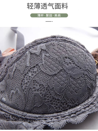 French Coquette Lace Bra Set Bow Straps Minimizer Large Bust Sheer Half Cup Balconette Push Up No Spill Underwire Sexy Lingerie.