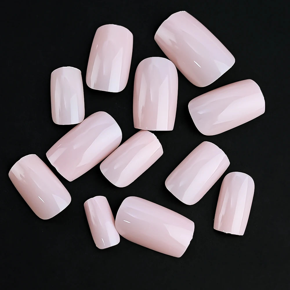 100Pcs Light Pink Press on Nails Short Medium Square Wearable Fake Nails Tips 10 sizes Full Cover False Nails Finger Decoration.