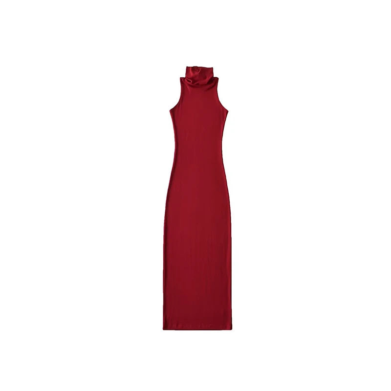 Rot Dünne Sexy Rollkragen Midi Kleid Frauen Abend Party Damen Elastische Hüfte Wrap Elegante Bodycon Kleider Y2k Kleidung.