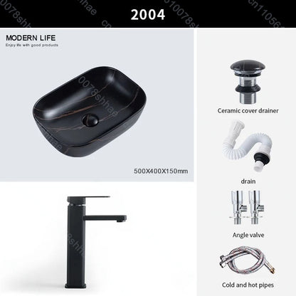 Luxuriöses Vintage-Keramikgefäßwaschbecken für Badezimmer, Waschtisch, Kunstbecken über der Theke, Waschbecken mit Abflusszubehör, Arbeitsplatte