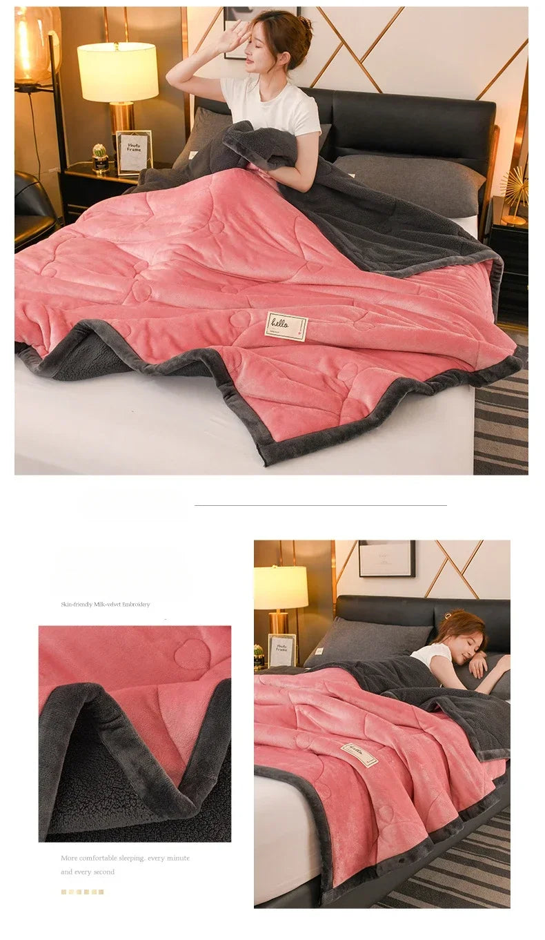 2025 NEW Winter Keep Warm Wool Throw Blanket for Sofa Winter Blanket King Size Home Warm Plaid Comforter Bedspread Bedding Sheet