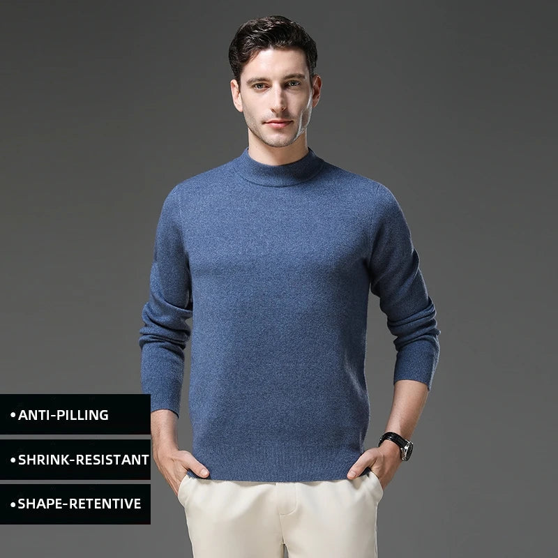 High End Anti-pilling Thick New Fashion Brand Casual Knit Pullover Sweater Half Turtleneck Mens Jumper Designer Clothing.