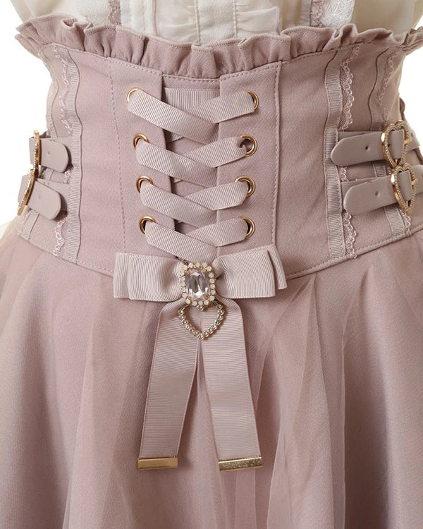 Japanese Liz New Summer Lace Edge Leather Ring High Waist Pleated Skirt Ribbon Bow All-match Short Skirts Big Bow Lolita Blouses
