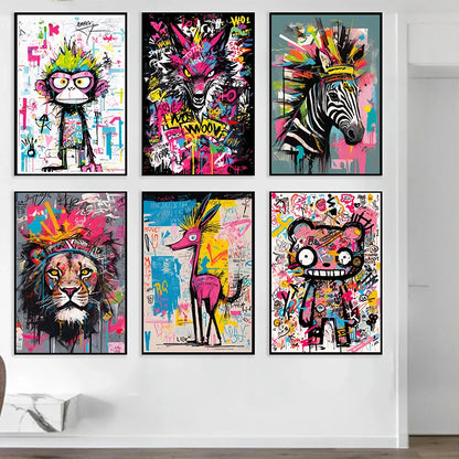 Animation Room Decor Animals Decoration Wall Art Coloured Home Decorations Canvas Painting Graffiti Cartoon Painted Decororation.