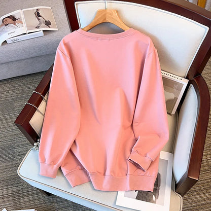 175kg plus size Damen büste Frühling Herbst lose Langarm bedrucktes Sweatshirt Top schwarz rosa 6xl 7xl 8xl 9xl 10xl 11xl.