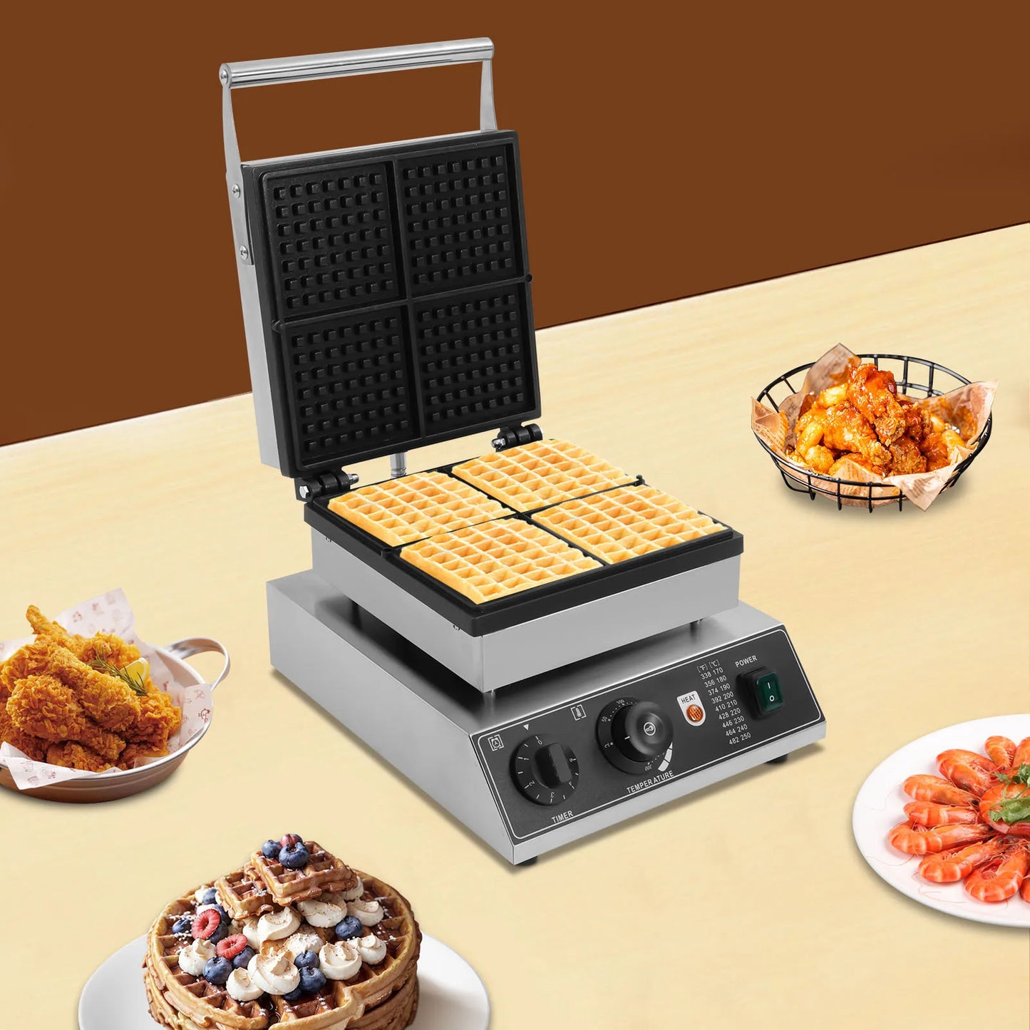 1750W Electric Waffle Maker 4 Grids Waffle Making Machine for Making Waffles Home Kitchens Commercial 50-300℃.