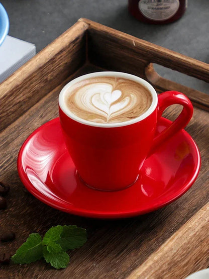 80ml Ceramic Coffee Cup and Saucer Espresso Cups Porcelain Afternoon Teacup Breakfast Milk Mug Cute Pottery Mugs Wholesale.