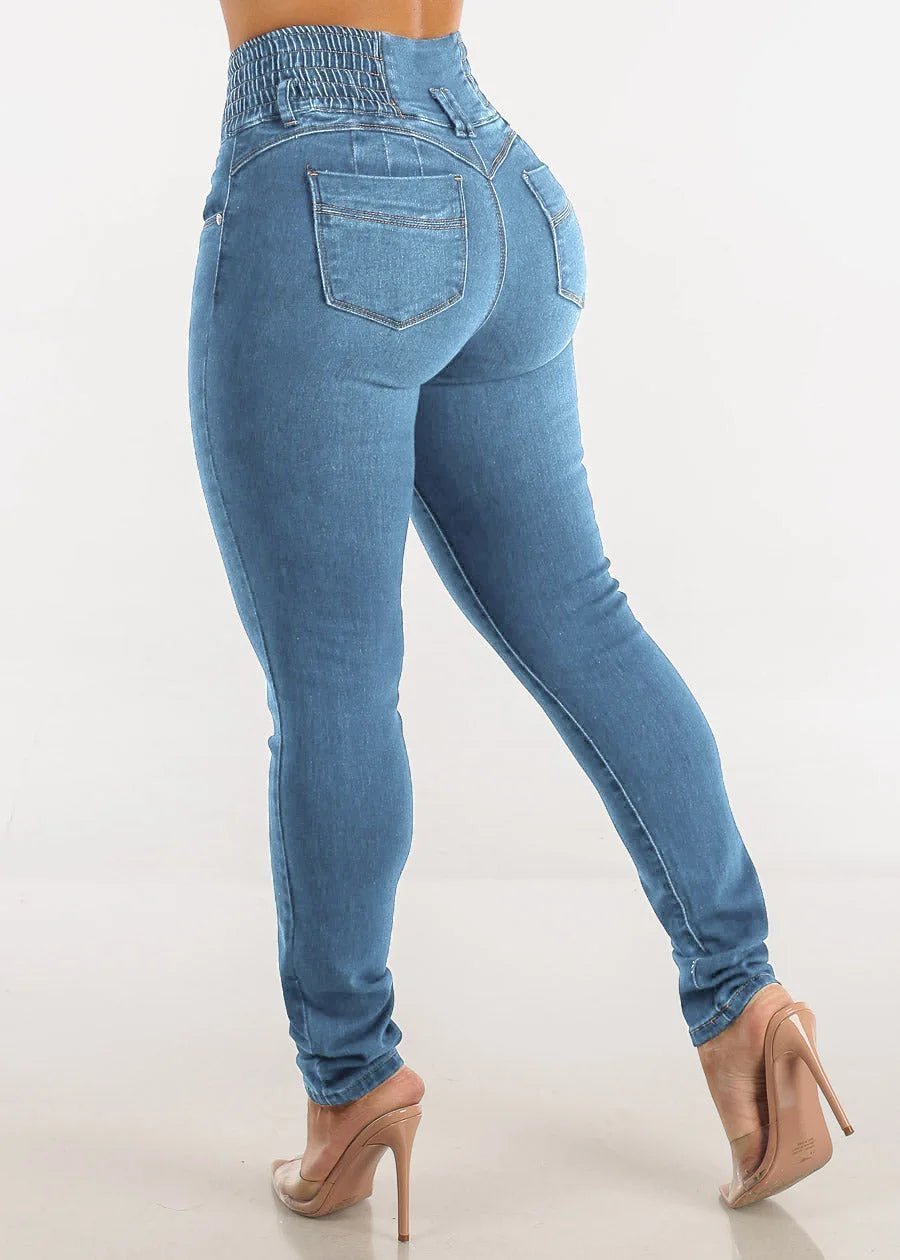 Jeans-Bleistifthose für Damen, 2025, dünne Hose, hohe Taille, Stretch, gewaschen, Distressed-Taschen, Knöpfe, Vintage-Denim, Streetwear.