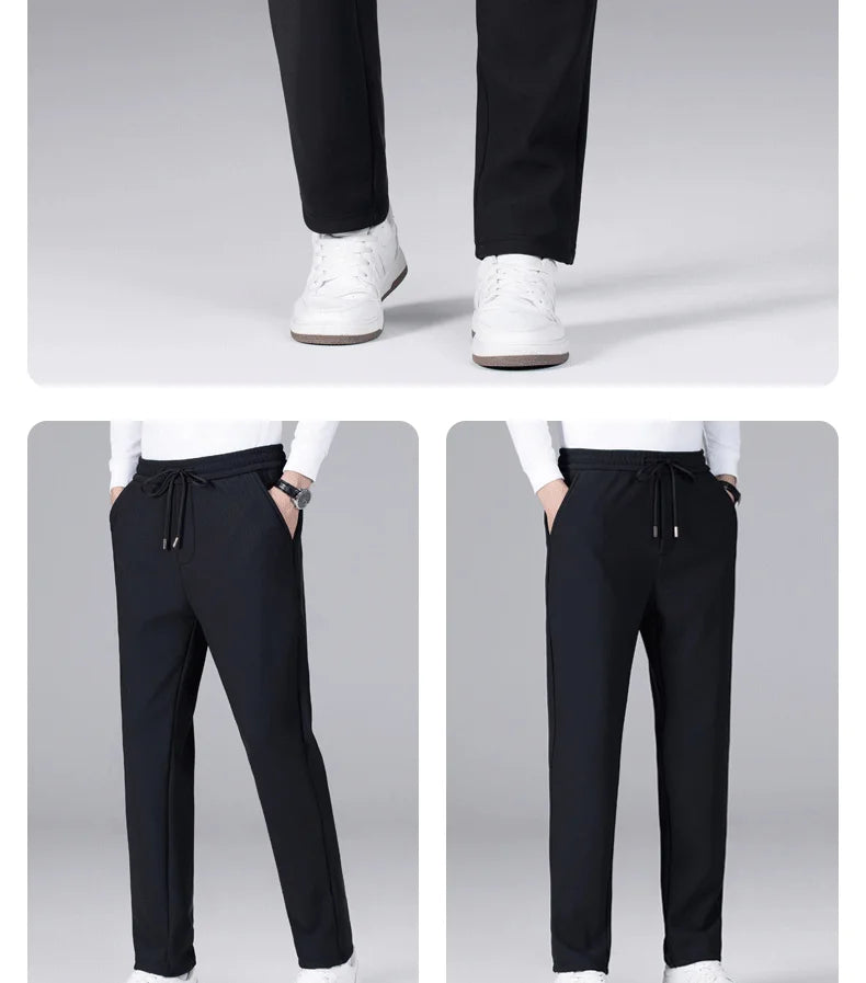 M-9XL Plus Velvet Trousers Men's Plus Size Autumn and Winter Thickened Casual Sports Pants Fat Mid-high Waist Solid Color Pants.
