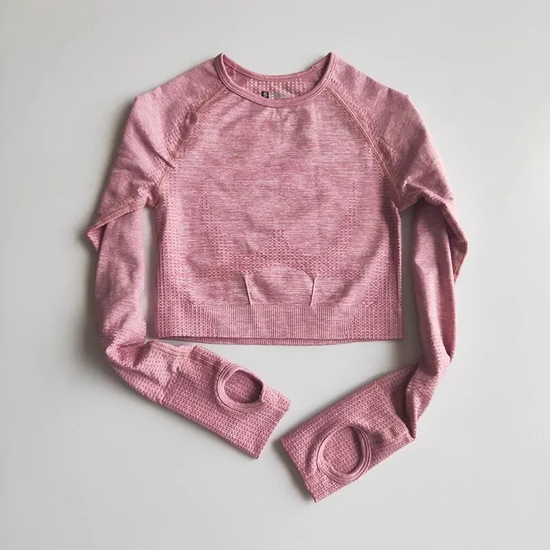 Seamless Shirts Crop Top Long Sleeves Shirts for Women Sports Fitness Gym Clothing Workout Tops Sports Shirts.