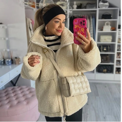 Winter Fleece frauen Mantel Zipper Stehkragen Lose Verdickt Mantel frauen Herbst Warme Neue Casual Trendy frauen Mantel.