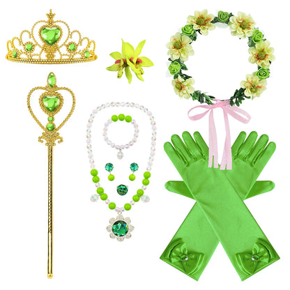 Tiana Fancy Prinzessin Kleid für Mädchen Geburtstag Party Kostüm Kinder Rollenspiel Ballkleid Kinder Karneval Performance Kleidung.