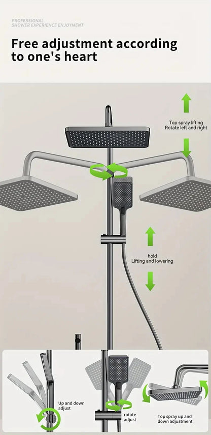 Bathroom Luxury Shower System with Tempered Glass Piano Key Smart Digital Display Thermostat Mixer Shower Faucet Full Set