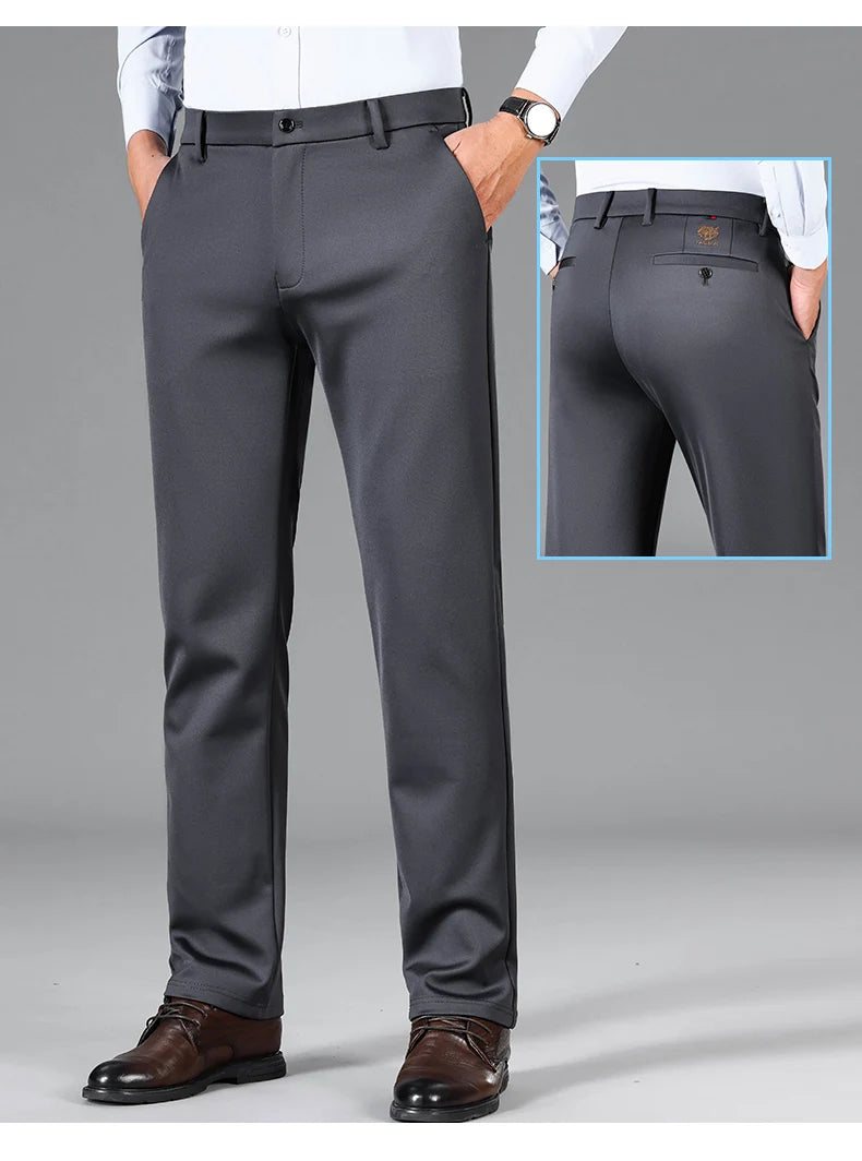 2025 Autumn Winter Suit Pants Men Baggy Straight Business High Waist Work Thick Embroidery Long Formal Trousers Male Plus Size.