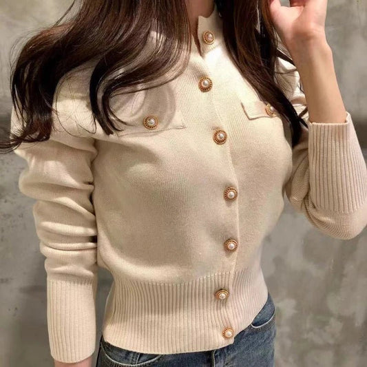 2025, herbst Langarm Mode Frauen Strickjacken Pullover Gestrickte Mantel Kurze Beiläufige Einreiher Koreanische Dünne Chic Damen Tops.