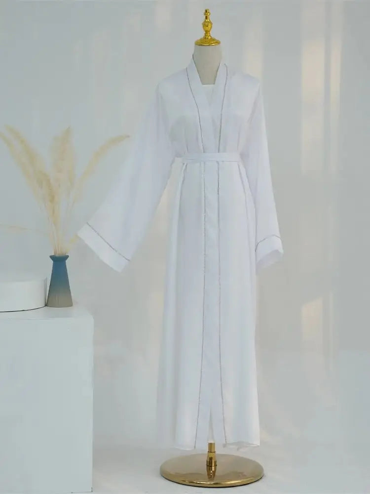 Ramadan Eid Open Satin Shimmer Kimono Abaya Damen Dubai Luxury Islam Muslim Kaftan Dress For Women Kebaya Robe Musulmane Femme.