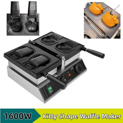 High Cost-Performance Electric Heating Waffle Making Machine Kitty Shaped Non-Stick Snack Cake Machine Open Mouth Waffle Maker.