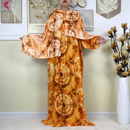 2025 New Muslim Abayas For Women Ramadan Prayer Garment Dubai Middle East Femme Robe Cotton Loose African Dress Turban Attached