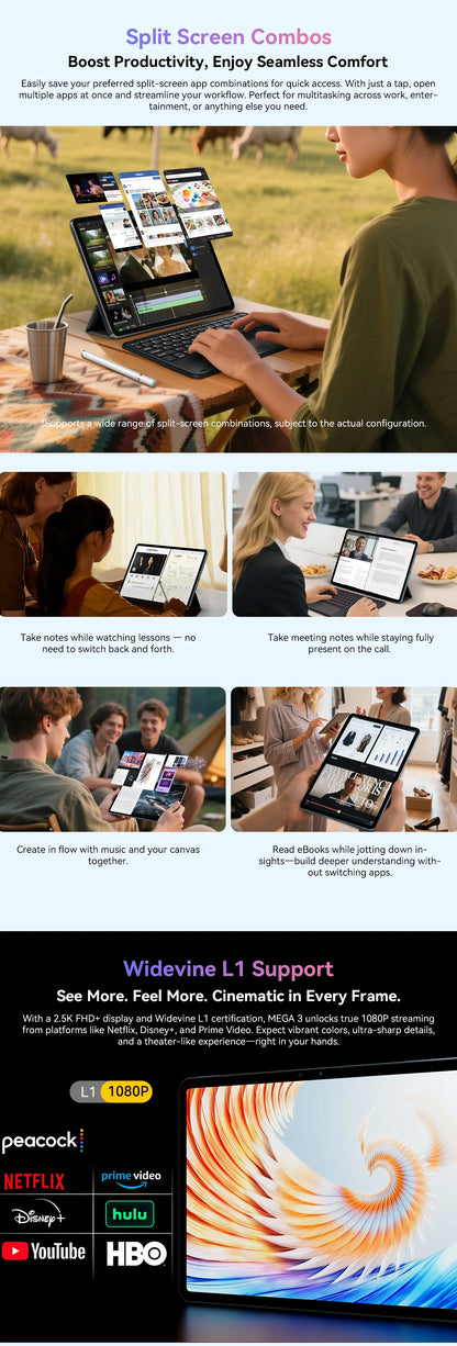 Blackview MEGA 3 Tablet PC  SET, 12.1" 2.5K FHD+ Display, Android 15 Pad MTK G100 Octa core, 36(12+24)GB RAM, 256GB ROM, 8800mAh